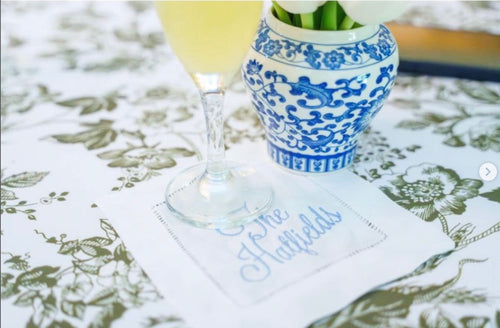 custom embroidered cocktail napkin
oklahoma city
norman
embroidery 
okc
