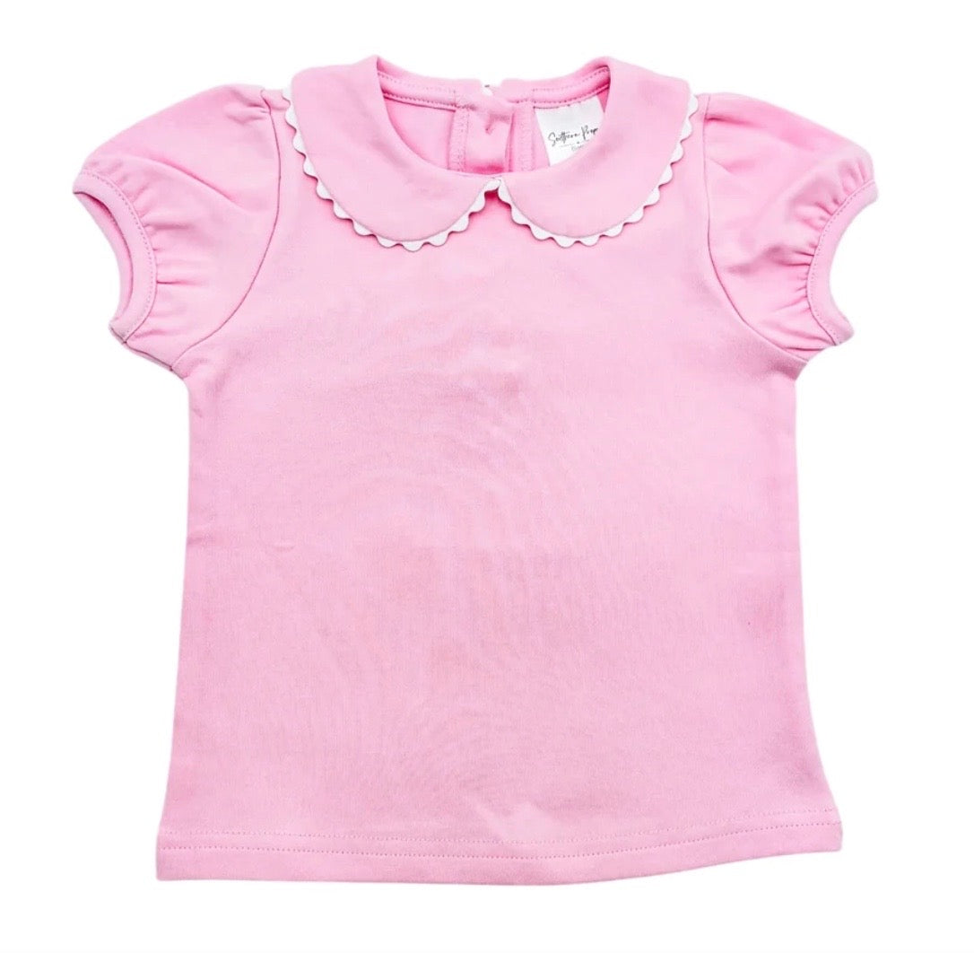 Short Sleeve Scalloped Collared Shirt